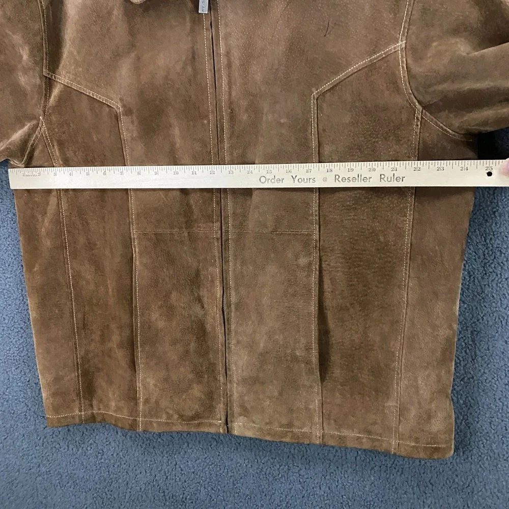 Wilsons M. Julian Leather Jacket Mens Large Suede Brown Racer Biker Moto